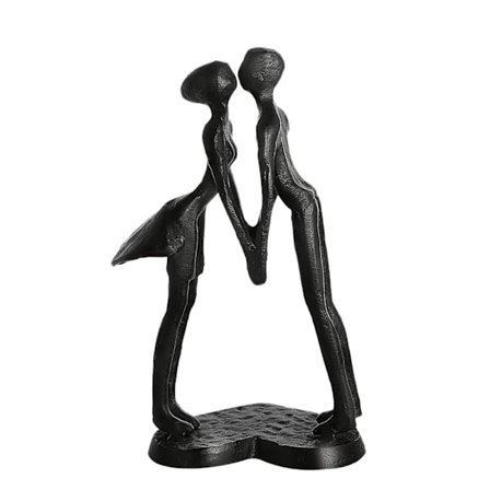 Vintage Jern Par Kyssende Figur Skulptur – Abstrakt Metal Statue til Romantisk Boligindretning – Kunstneriske Ornamenter til Stue, Entré, Skrivebord