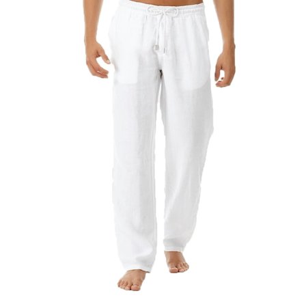 L;Hvide Herre Linned Look Baggy Bukser Elastisk Talje Casual Strand Yoga Bukser