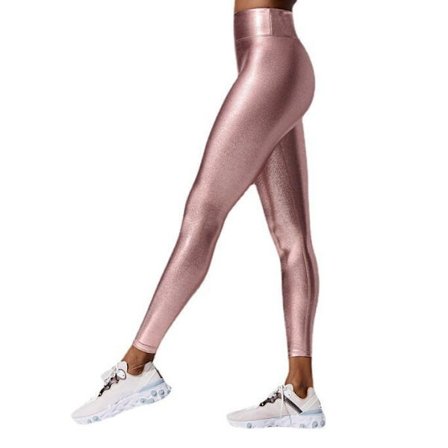 Metallivärinen leggings naisille korkeavyötäröiset kiiltävät housut leggingsit pinkki