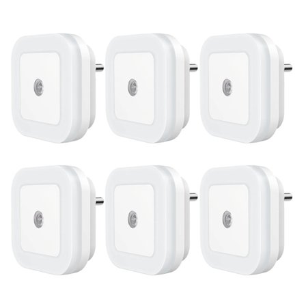 6-pak Plug-in LED Natlampe med Skumringssensor til Gang, Trapper, Badeværelse, Køkken, Soveværelse, Børneværelse, Børneværelse, Dagslys Hvid