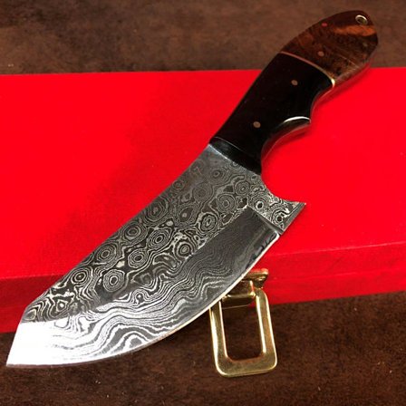 Håndlavet Jagtkniv Damaskus Oks Horn Sissoo Træ