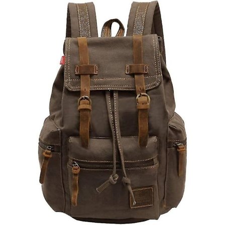 Vintage Unisex Casual Nahkainen Reppu Canvas-Reppu Kirjakassi Satcheli Vaellusreppu Matkustaminen Ulkoilma Olkalaukku (ruskea)
