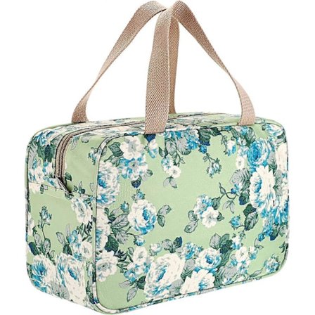 Stor Vandtæt Toilettaske til Kvinder, Vasketaske, Makeup Taske, Kosmetiktaske, Svømmetaske, Gymtaske (Grøn Blomst)