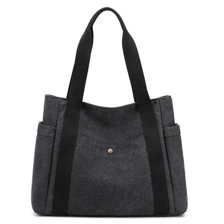 Canvas Tote Håndvesker for Kvinner Multi-lomme Retro Casual Skulderveske Topphåndtak Satchel Tote Veske