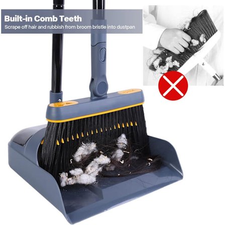 Støvbrett og kostesett med langt håndtak, høy 180 graders roterende feiekost, husholdningsstøvbrett med kamtenner for innendørs utendørs hage hjem rom