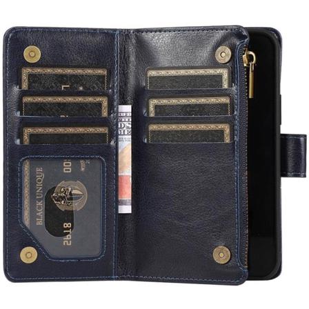 Dubbelflip Zipper 9-kort Apple Iphone 14 - Blå