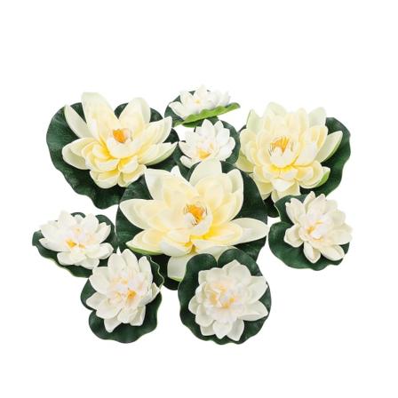 9 stk Blomsterdekor Kunstig Dammblomst Utendørs Bassengdekor Flytende Vannliljer Dammblad HvitM White M