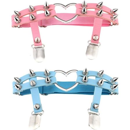 2 stk Rosa og Blå Kvinne Jente Sexy Lær Hjerte Strømpebånd Punk Roc