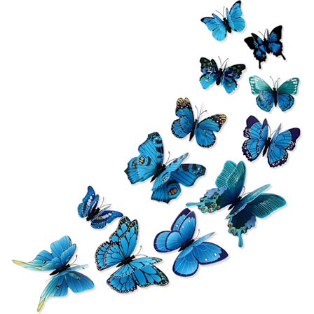 Irrotettava 3D-perhonen sein tarra koristelu (kaksinkertainen - sininen/12 kpl) Blue