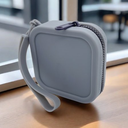 Silikoninen kolikkokukkaro, pieni neliönmuotoinen laukku - tummanharmaa