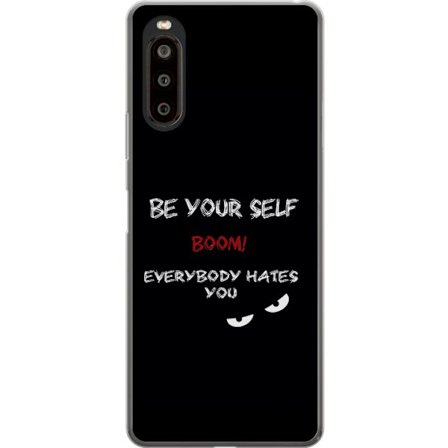 Yhteensopiva Puhelinkuori Sony Xperia 10 II Tumma minimalistinen tekstillustraatio ironisella viestillä ja uhkaavan silmien mustalla kontrastilla