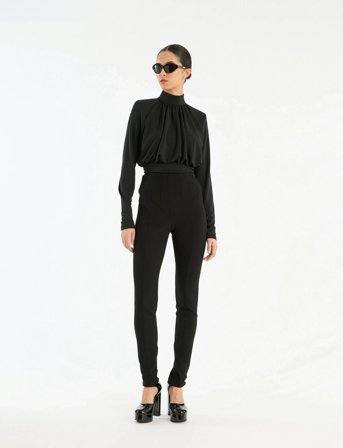 ROTATE Birger Christensen Ruched Ls Top - Black - 40
