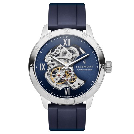 Dante II | Navy Blue Skeleton Watch with Rubber Straps for Men - Skeleton watches