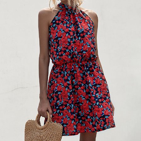 Halterneck Kvinnor A-line Print Klänning