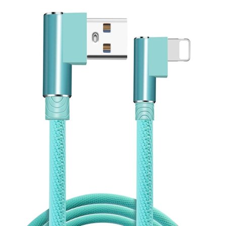 vinklad 90 graders laddningskabel USB a till USB c / iPhone Light (Lightning) himmelsblå