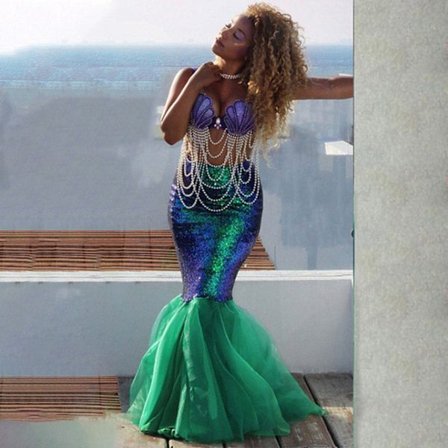 Dame Mermaid Tail Costume Paljett Maxi-skjørt Cosplay Hallowee