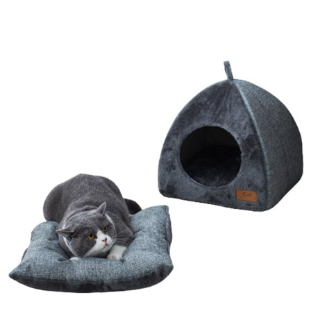 Kattehus til indendørs brug, vinterbestandigt, med pude M