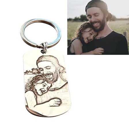 Personoitu avaimenperä Mukautettu avaimenperä kuvan kaiverruksella Valokuva Teksti Avaimenperä