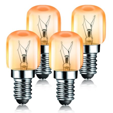 15W E14 Glödlampa 2700K 70LM Liten Skruvsockel Pygmé Glödlampor för Ugn, Kylskåp, Mikrovågsugn, Saltlampa, upp till 300 Grader, 4-pack