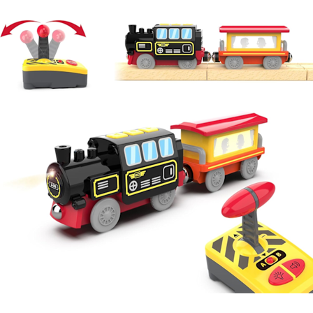 Motorisert tog for trebane, fjernstyrt tog med magnetisk kobling, for småbarn, kompatibelt med Thomas, Brio, svart