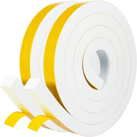 Hvid dørforsegling - 2 ruller, 2,5 cm bred x 1,9 cm tyk, skumisoleringstape, lydisolering