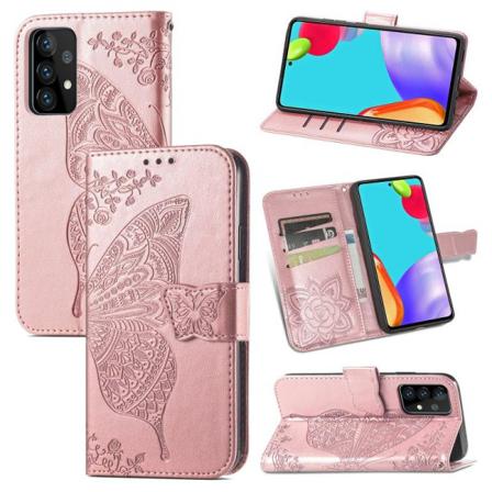 Samsung A52/a52s 4g/5g Plånboksfodral Pu-läder 4-fack Motiv Fjär Rosa Guld