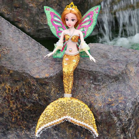Glod havfrue med vinger, prinsesse dukke, børn, piger, legetøj DXGHC