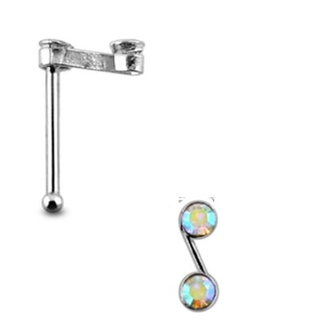 REA___ st S-formad näspiercing i silver med 2 AB strass stenar K