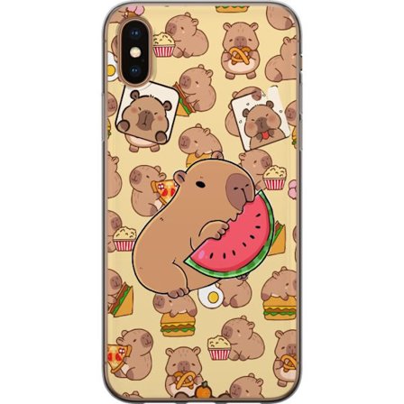 Kompatibelt Mobildeksel til Apple Apple iPhone XS Søte capybarer nyter vannmelonpizza og popcorn i en varm og leken design som sprer glede og koselig
