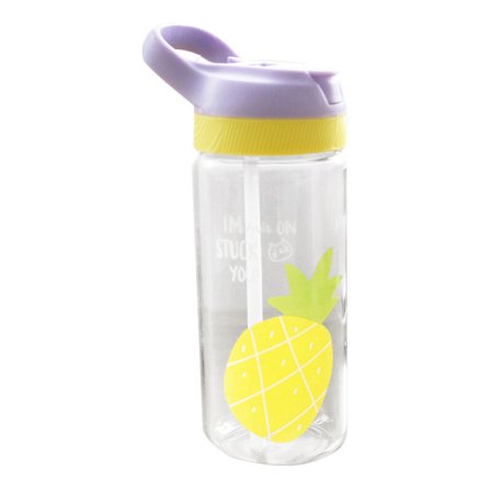500 ml bärbar glasflaska med sugrör läckagesäker söta sportflaskor för barn (ananas)