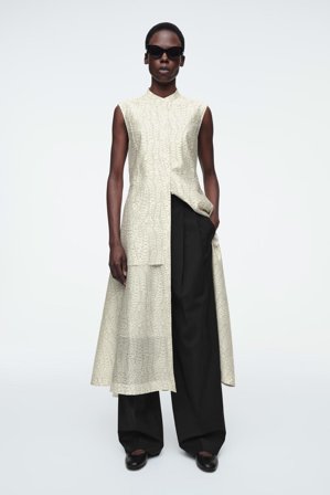 COS Women's Printed Fluid Tie-Waist Midi Dress in White