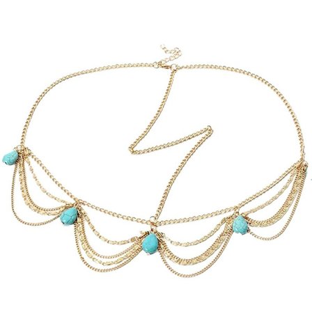 Boho huvudkedja guld tofsar flerskiktad hårkedja huvudbonad