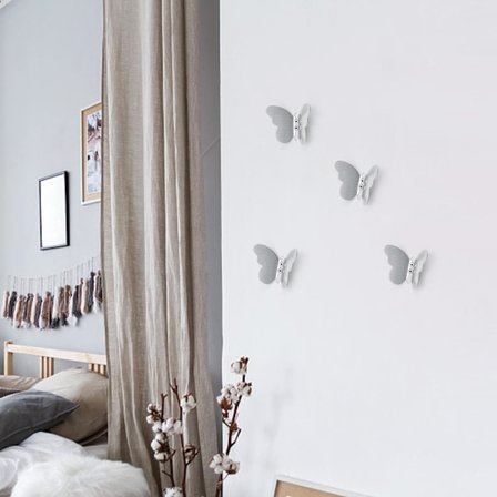 Sølv vægkrog, 4 stk. moderne vægkrog, kreative sommerfugle knager,