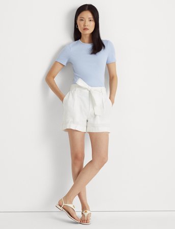 Lauren Ralph Lauren Belted Linen Short - White - 34