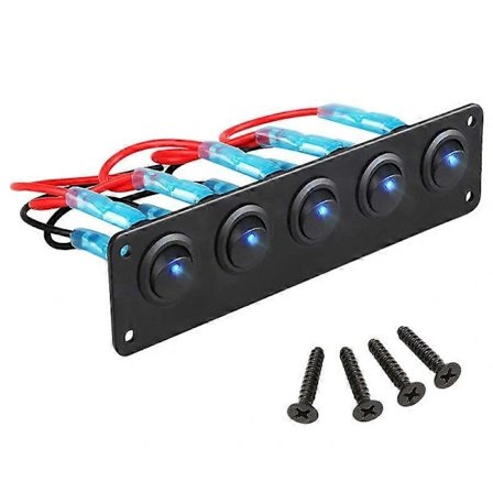 Vippekontaktpanel med 5 forkoblede tænd/sluk-kontakter til 12V 24V bil, trailer, lastbil