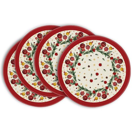 Sett med 4 runde spisebrikker, jule-runde spisebrikker, atmosfæredekor til spisestuen, bordmatter - 21