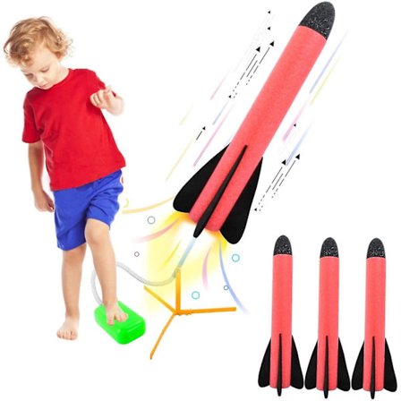 Rakettutskytning, Stomp Rocket, Rakettleketøy med 3 skumraketter, Uteleker for barn og voksne
