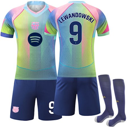 25-26 FC Barcelona Grøn Special Edition NO.9 LEWANDOWSKI Trøjer Børn Voksen Fodboldudstyr Med Sokker