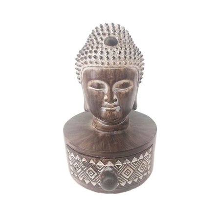 Buddha-dekoration med skuffe, 10x11x15cm polyresin