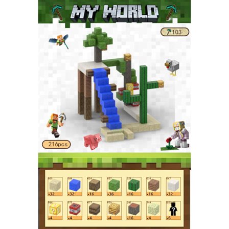 Minecraft Byggeklosser, Magnetiske Byggeklosser Leke - Sommerstrand 216 Klosser, 6 Figurer