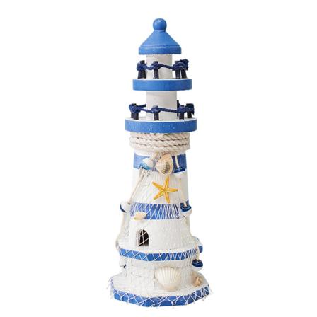 Blå och vit randig Stor roder Fyr Ocean Lighthouse Vakttorn Medelhavsstil Heminredning Prydnad Handgjort trä (1 förpackning, Diamete)