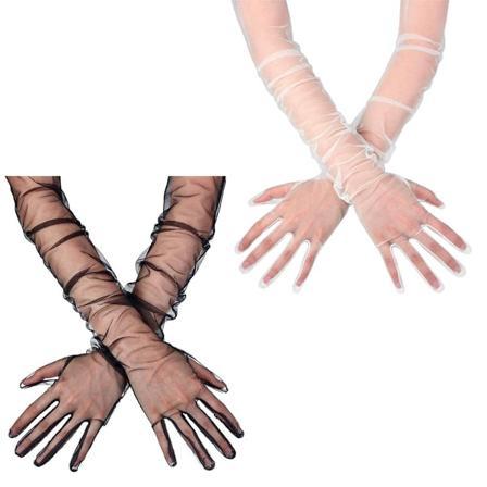 Dam ultra långa handskar, 1920-talets sexiga perspektivhandskar, eleganta operahandskar, mesh tunna gasvävhandskar, sminkboll Halloween natt 