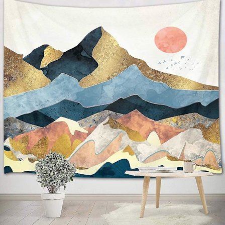 Fjellveggteppe Solnedgang Veggduk Psykedelisk Veggteppe Landskap Veggteppe For Stue Soverom Sovesal Veggdekorasjon, 150