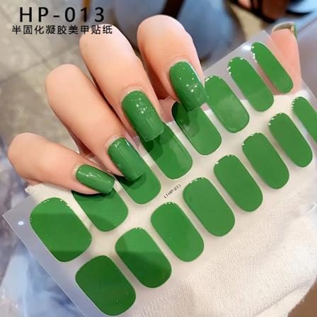 16Tips Uv Semi-Cured Gel Nagel Wraps Klistermärke 5D Ren Färg Full Täckning Uv Lampa Gel Klistermärke Lång-Lang Spikförlängning Patch Remsa NK-LTHP-