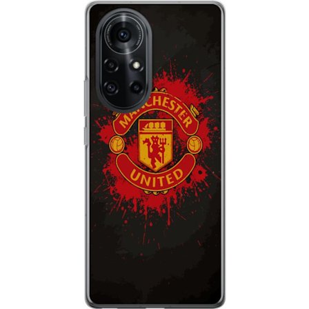 Kompatibelt Mobildeksel til Huawei Huawei nova 8 Pro Manchester United logo i rød og gul farge med røff sportslig bakgrunn