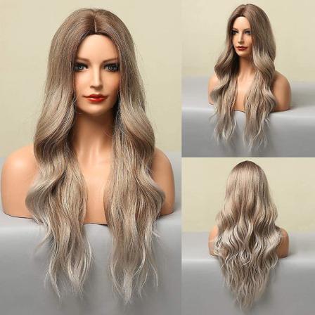 Långa Lockiga Peruker Natural Wave Syntetisk Peruk För Kvinnor Heat Ombre Brown