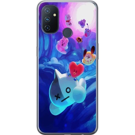 OnePlus Nord N100 Gjennomsiktig deksel BT21-karakterene svever gjennom et magiskt blått univers fylt med virvlende lys, energi og farger i en drømme