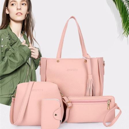 4 osainen k silaukkusetti naisille PU-nahasta olkalaukku nelj osaa - WELLNGS pink