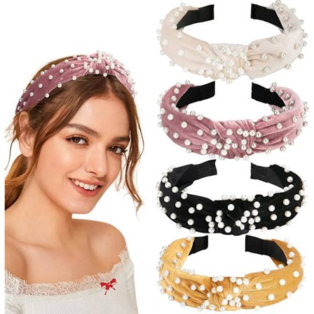 Hårbånd til kvinder, knudehovedbånd med perler og topknude,