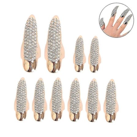 Punk-inspirerad örnklo-ring smycke Falska naglar Retro Klar Kristallklo Finger Ring Knuckle Bend Fingertoppsklo (10 st, Guld)